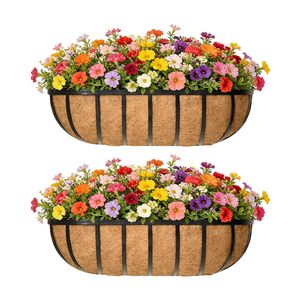 English Inviting Horse Trough Balcony Planter With Coconut LinerMetal Wall-Mounted Planter Box Deck Window Box 16 Inch
