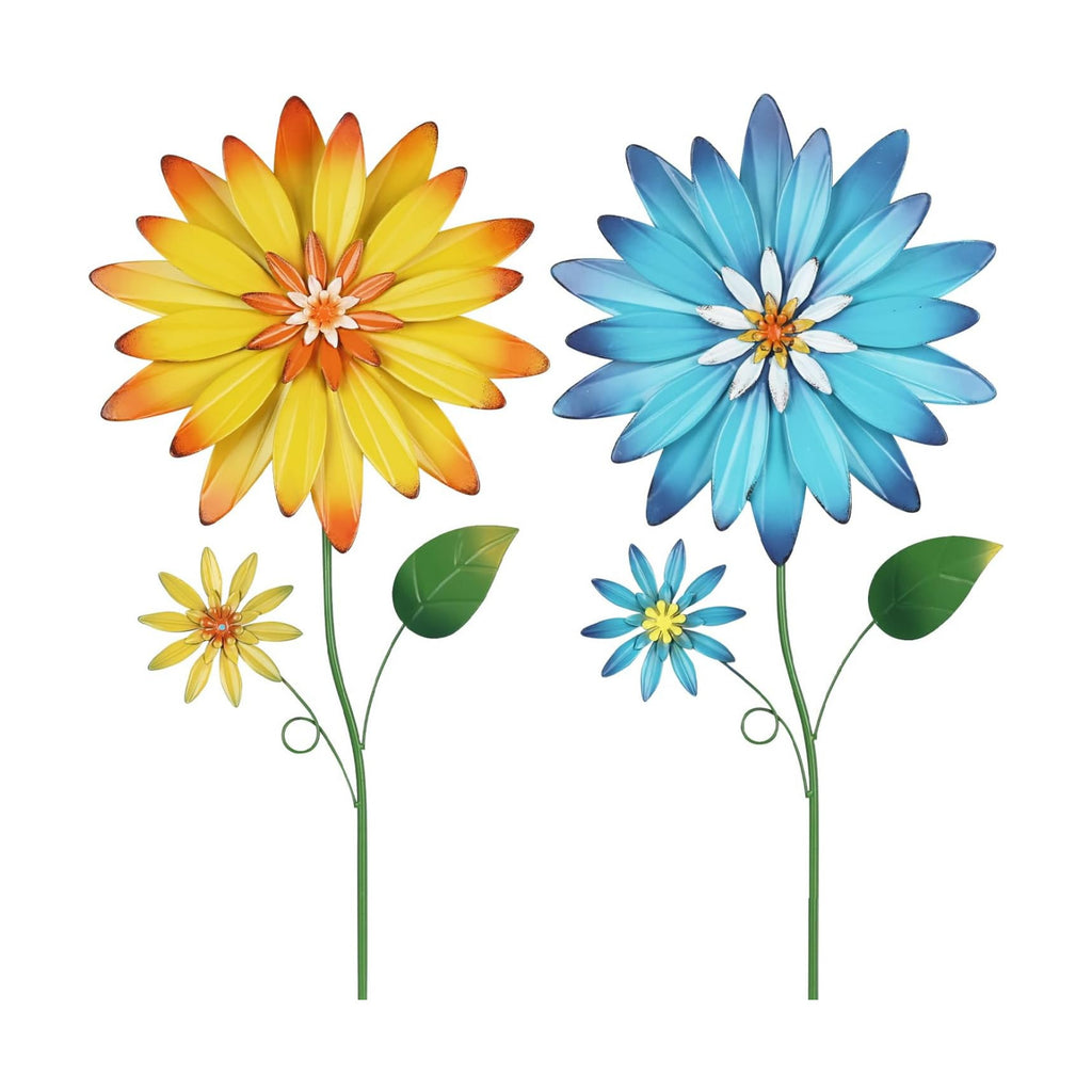 Garden Decor for Outside, 35.4“ Set of 2 Metal Flowers Decorative Garden Stakes for Spring Decor, Yard Art Flower