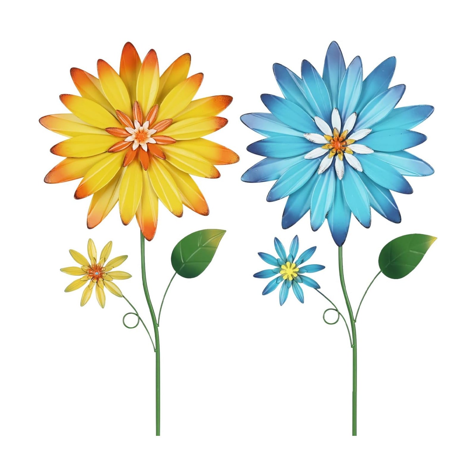 Garden Decor for Outside, 35.4“ Set of 2 Metal Flowers Decorative Garden Stakes for Spring Decor, Yard Art Flower