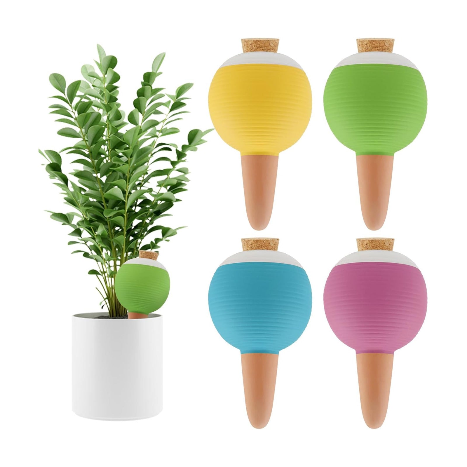 4Pcs Plant Watering Globes, Kalolary Large Terracotta Automatic Watering Stake Devices with Wooden Stopper for Pots