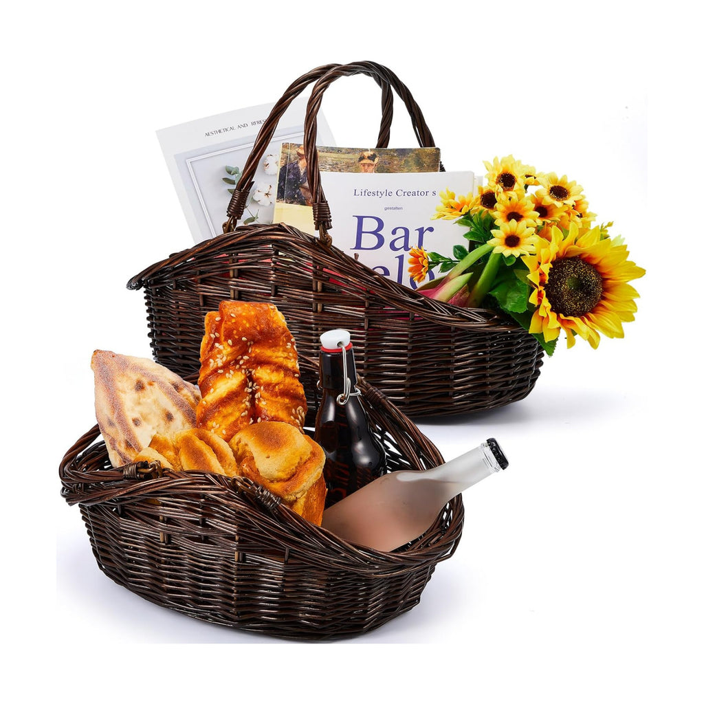 2 Pcs Wicker Basket Set - Harvest Baskets for Gathering, Foraging, Garden Trug, Easter, Flowers, Fruit, Storage &