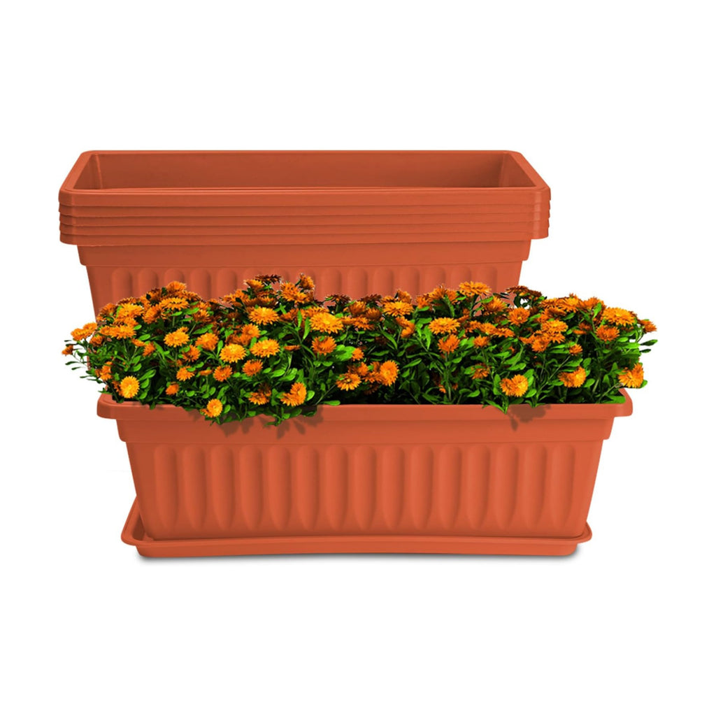HOXHA 6 Pcs Window Box Planter, 17" Rectangular Planter Box, Brick Red | Sturdy Plastic Planter Boxes, Outdoor Indoor