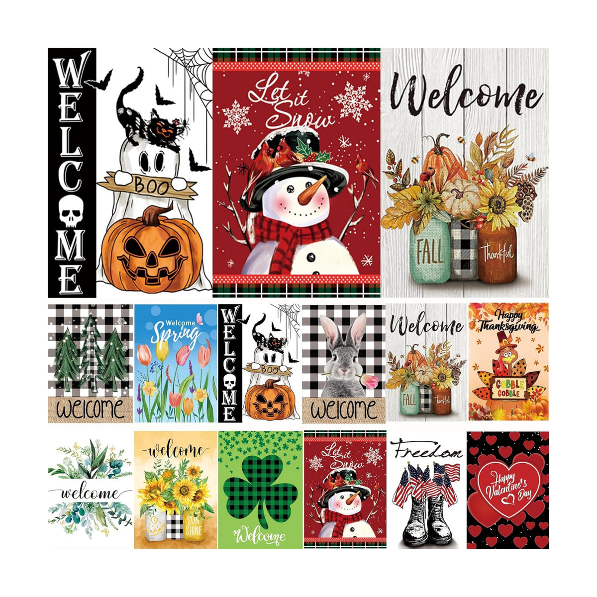 Seasonal Garden Flags Set of 12, Double Sided 12 x 18 Inch Yard Flags
