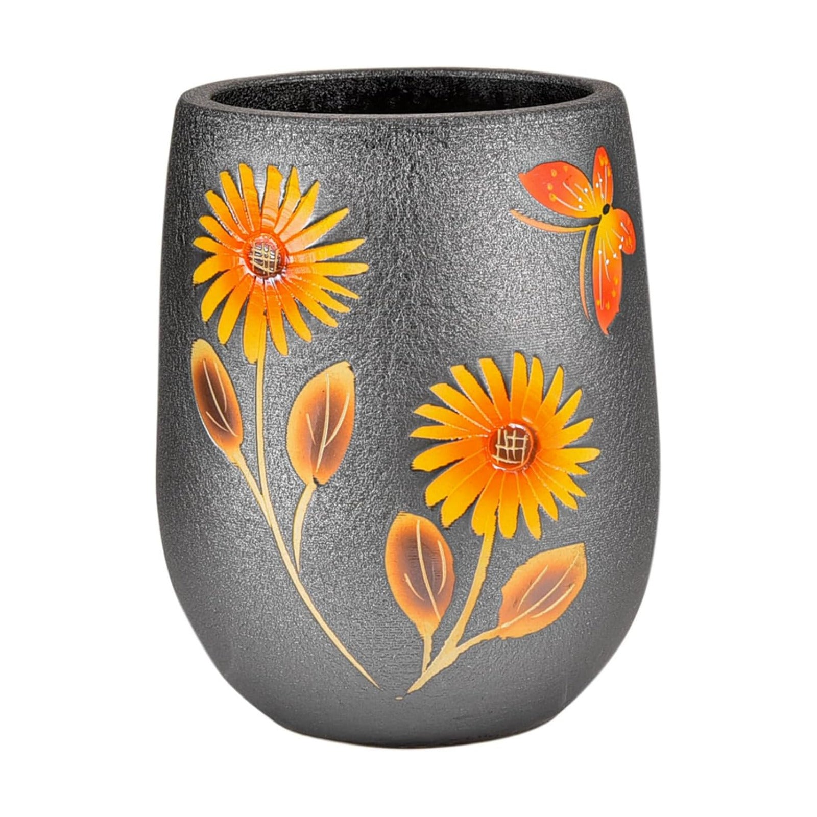 Sungmor 10.6 Inch Hand Painted Ceramic Succulent Plant Pot - Dark Grey | Textured Decorative Pottery Planter with