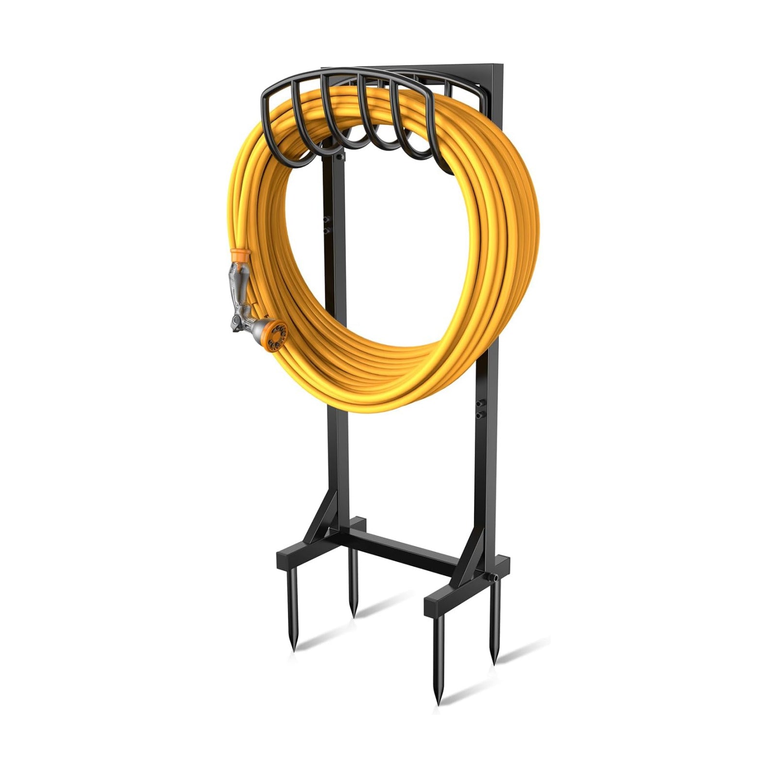 Pattiumo Garden Hose Holder Stand, Heavy Duty Freestanding Metal Hose Holder with 4 Spikes, Hose Reel Alternative Holds