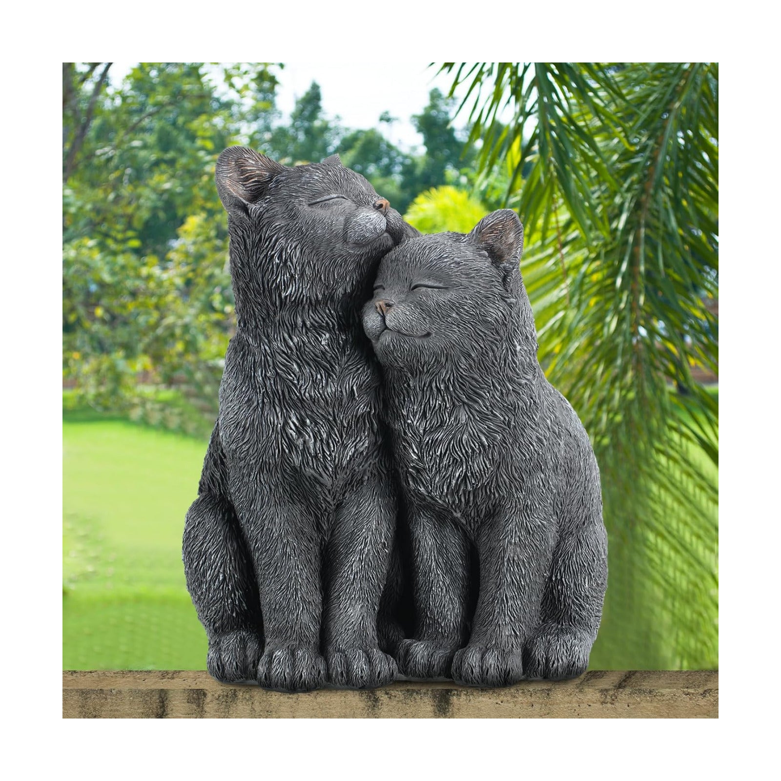 Wenqik Black Cat Statue for Garden Couple Kitten Figurines Decor Resin Cat Sculpture Decorative Garden Statues for