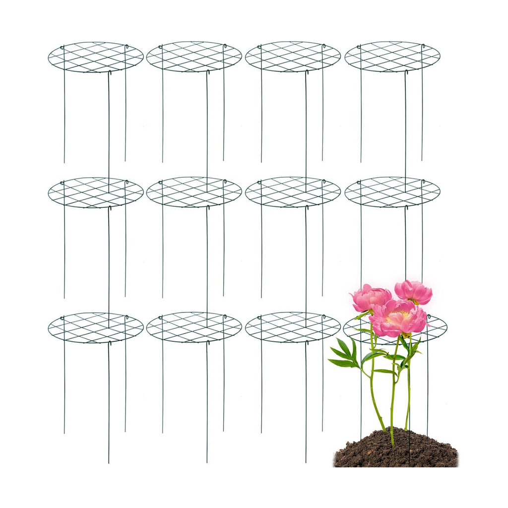 12 Pack Peony Cages and Supports 16 x 24 Inch Grow Through Plant Support Peony Support Ring for Outdoor Plants