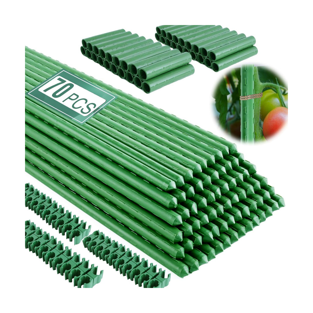 Fabulas Garden Stakes 16 Inch 70 Pack, Diy 4ft 5ft 6ft 7ft 8ft Tomato Stakes Plastic Coated Metal Plant Sticks Stakes