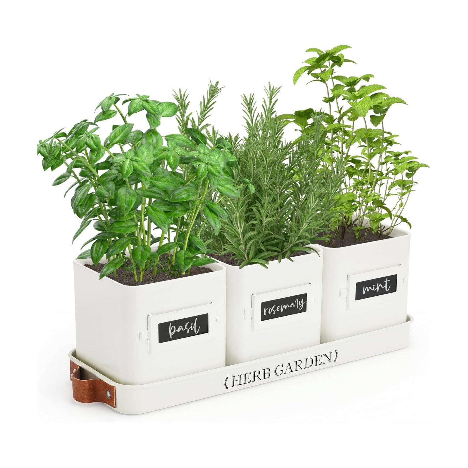 PERFNIQUE Indoor Herb Garden, Herb Planter Set with Tray, Farmhouse Indoor Plant Pots, Windowsill Herb Garden with