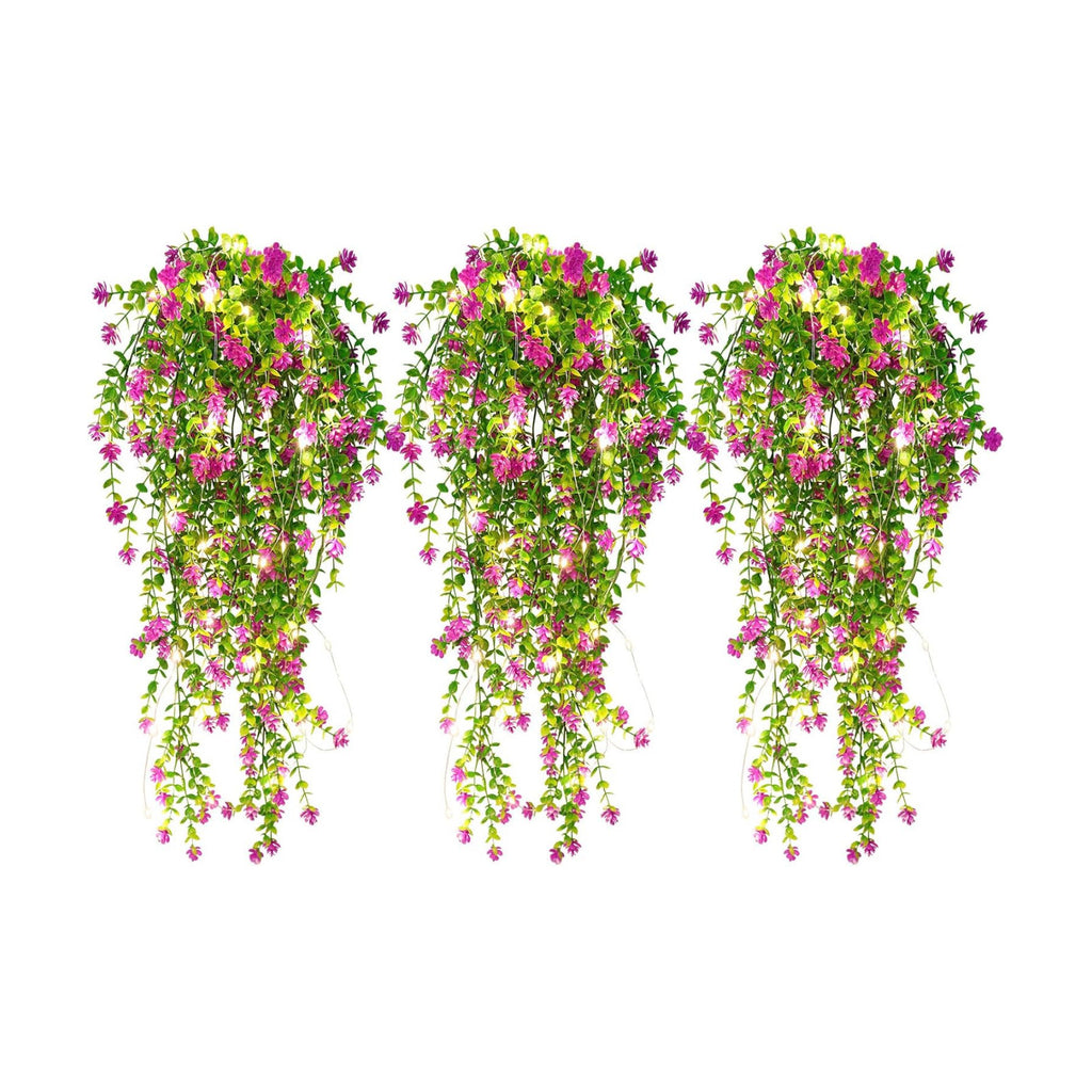 RECUTMS Artificial Hanging Plants with Lights Fake Hanging Spring Flowers