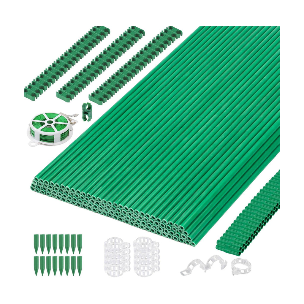 Cludoo 393PCS Garden Stakes Set with 120 Sets Fiberglass Plant Stakes Sticks Supports and Accessories, DIY 4ft 5ft 6ft