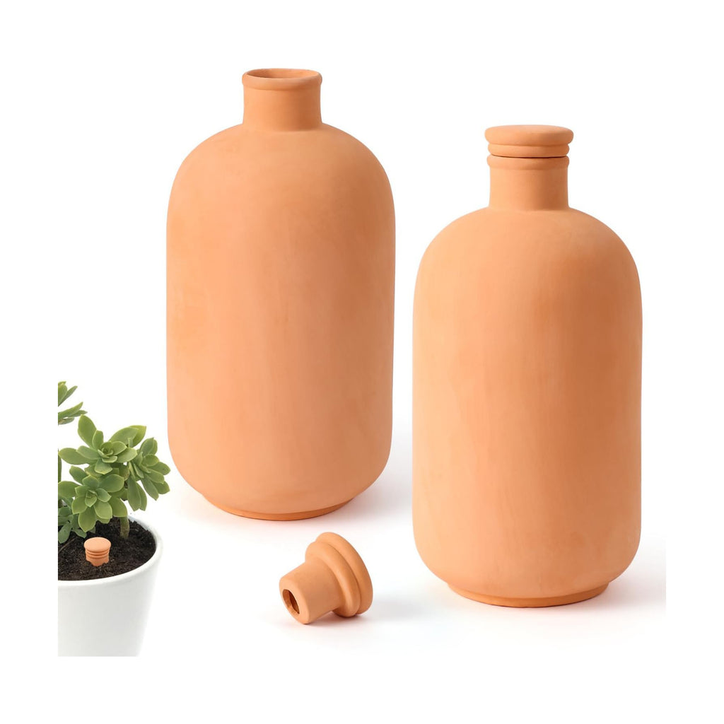 2 pcs Large 10x5in Ollas Terracotta Watering Pots Self Watering Planter Insert 1.8L Terra Cotta Clay Watering Spikes