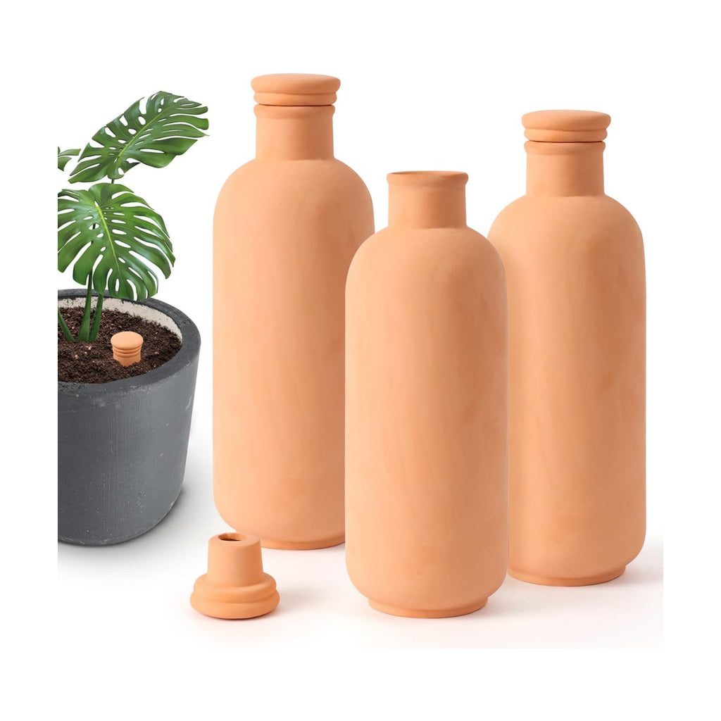 3pcs Terracotta Plant Watering Globes 3.5 * 10inch Terracotta Watering Pots Self Watering Planter 900ml for Indoor
