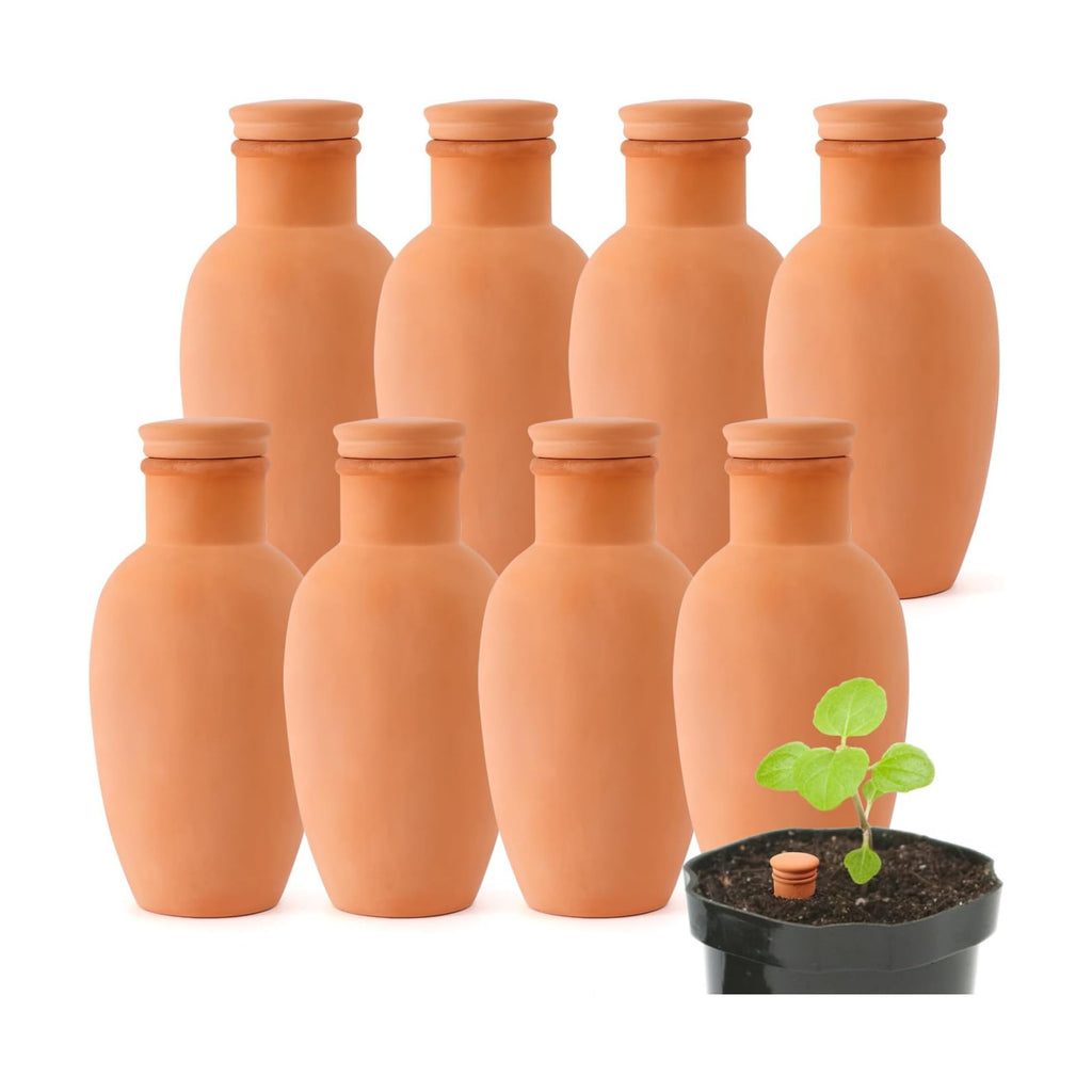 8pcs Ollas Self Watering Terracotta Planter Terra Cotta Clay Watering Spikes for Indoor Outdoor Plants - Large