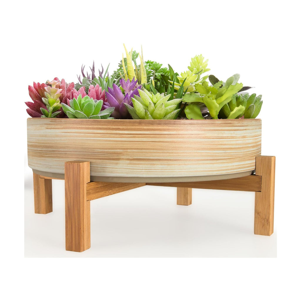 Succulent Pots, 11 Inch Large Plant Pots Ceramic Bonsai Pots with Drainage | Shallow Succulent Planters for Indoor
