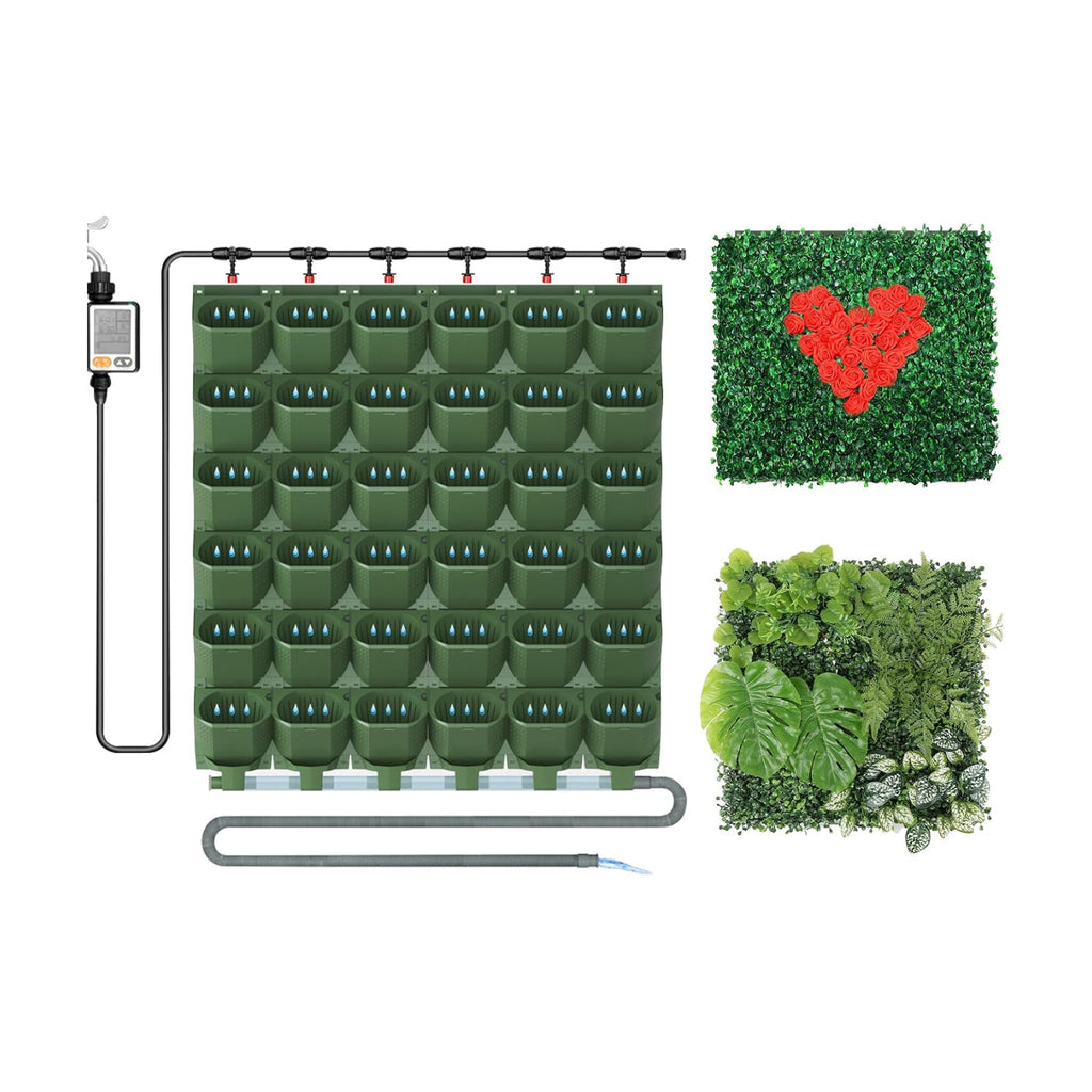 36 Pockets Self Watering Wall Mounted Vertical Planter, Wall Planter Indoor Vertical Living Green Plant Wall Easy