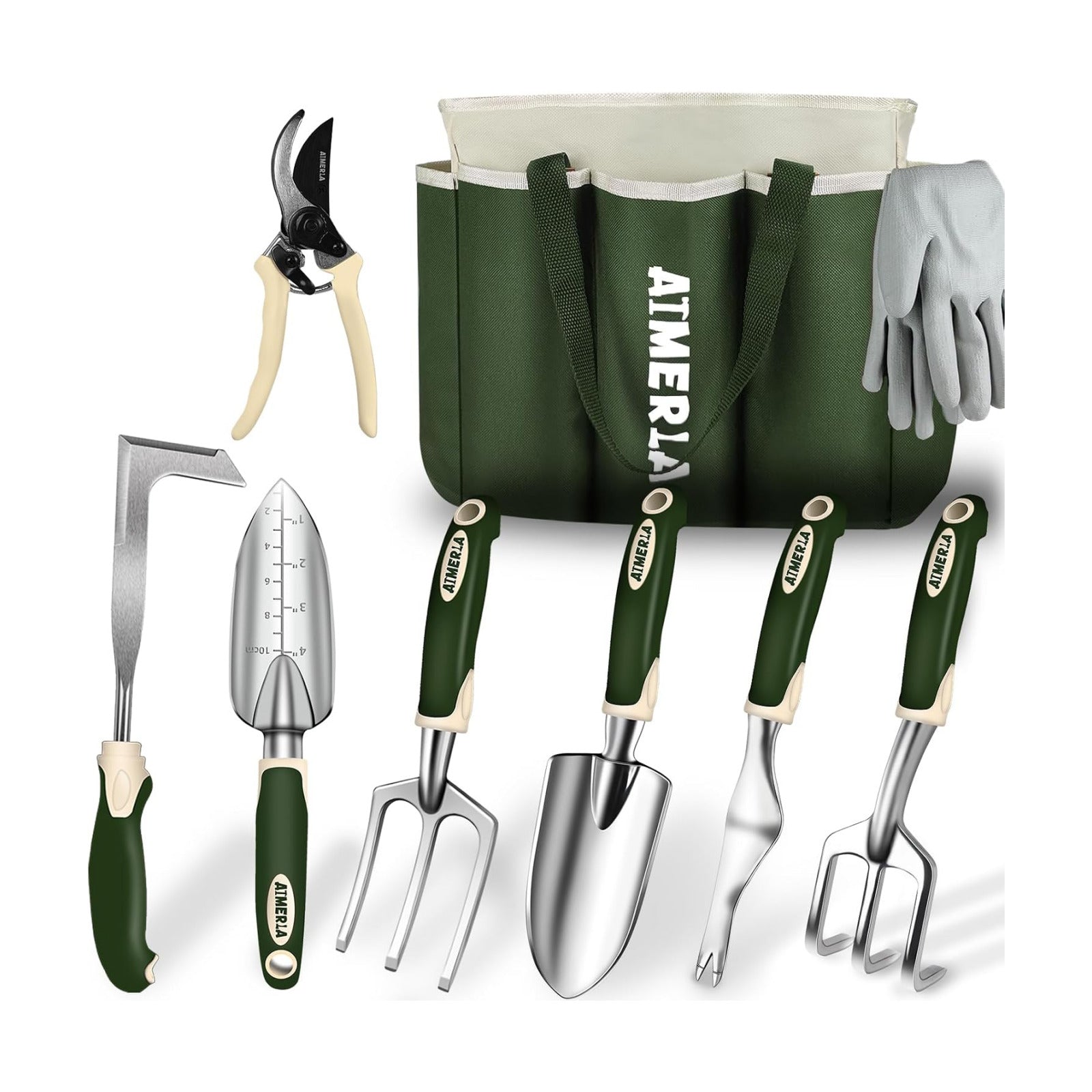 Gardening Tools Set of 9 Heavy Duty Garden Tools with Non-Slip Rubber Grip with Large Garden Bag for Tools Durable Hand