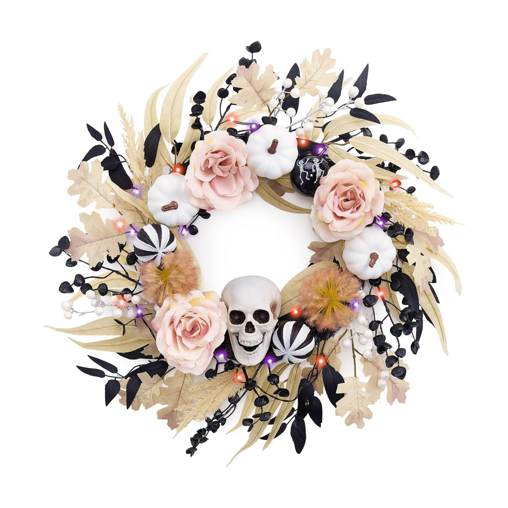 Valery Madelyn 24" Halloween Wreath for Front Door Decor with Lights