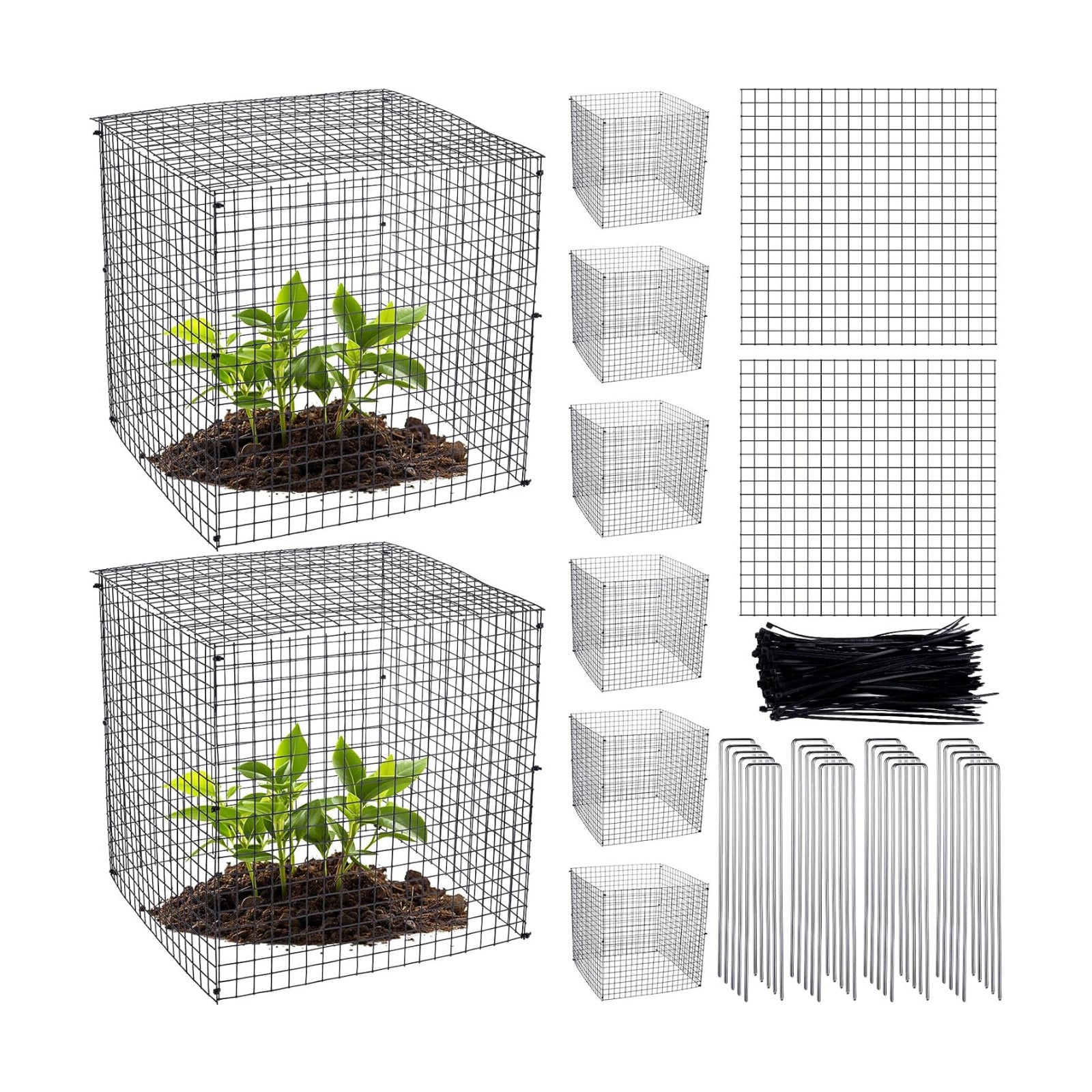 Zubebe 8 Pack Small Wire Plant Protectors Square Plant Protectors from Animals Mesh Cage Chicken Wire Cloche for Shrubs