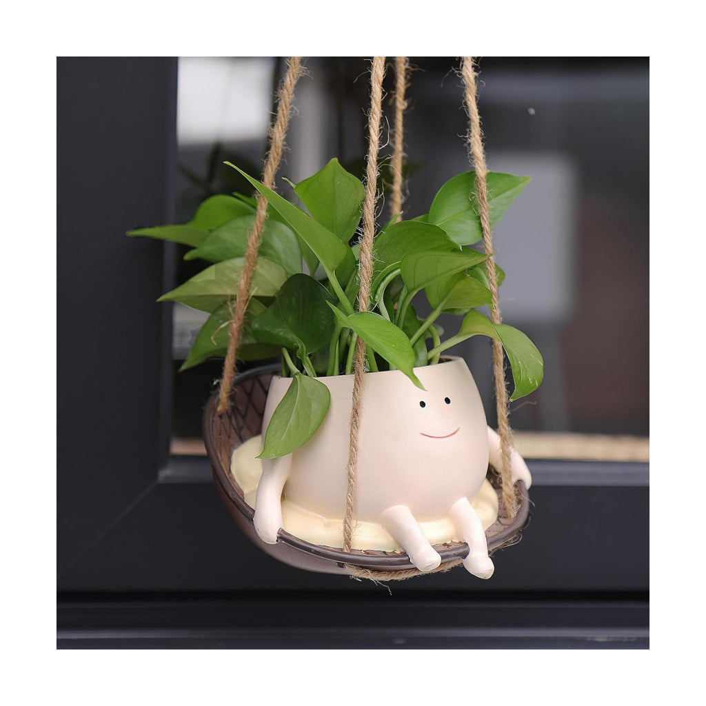 NINIPAPA Hanging Swing Chair Planter Pot Smile Face Plant Pot for Indoor Outdoor Plants Cute Head Flower Pots for