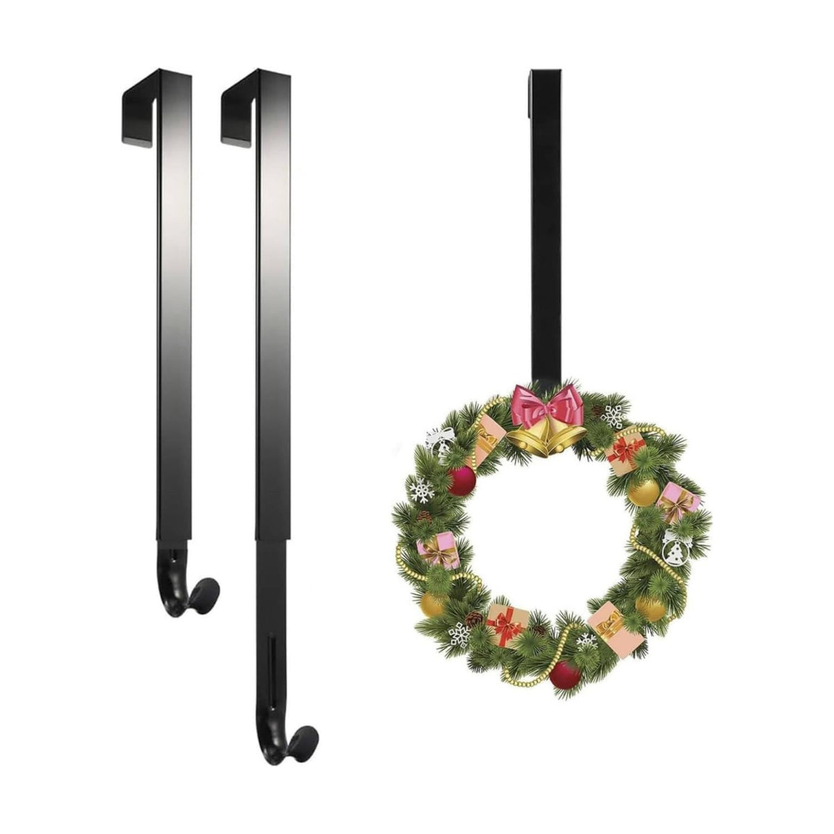 Linwnil 2 Pack Wreath Hanger Adjustable Length from 14 to 26 Inches Wreaths Holder Hook 20LB Heavy Duty for Front Door for Christmas Easter Halloween Decorations Wreath (Black 2pcs)