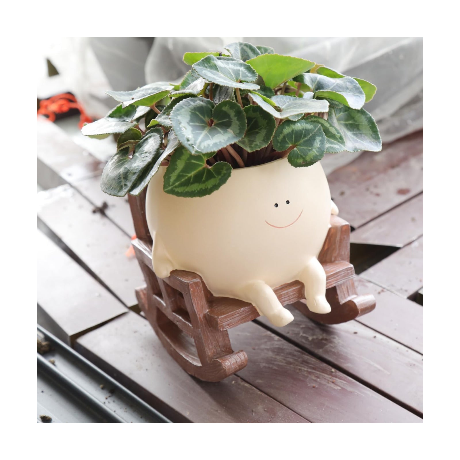 Smily Face Planter Pot Cute Resin Flower Head Planters for Indoor Outdoor Plants Unique Sitting Rocking Chairs
