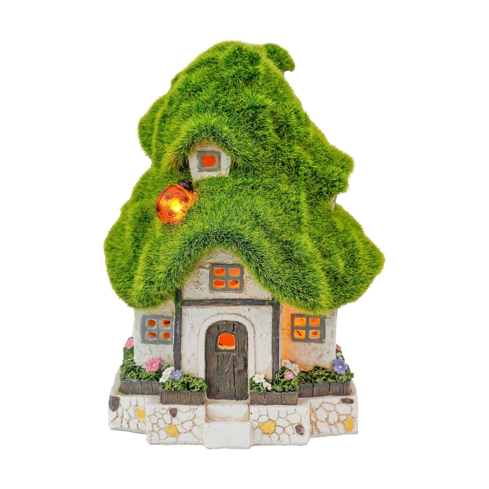 TERESA'S COLLECTIONS Flocked Garden Statue and Figurine Fairy House with Solar Outdoor Lights, Resin Garden Decor