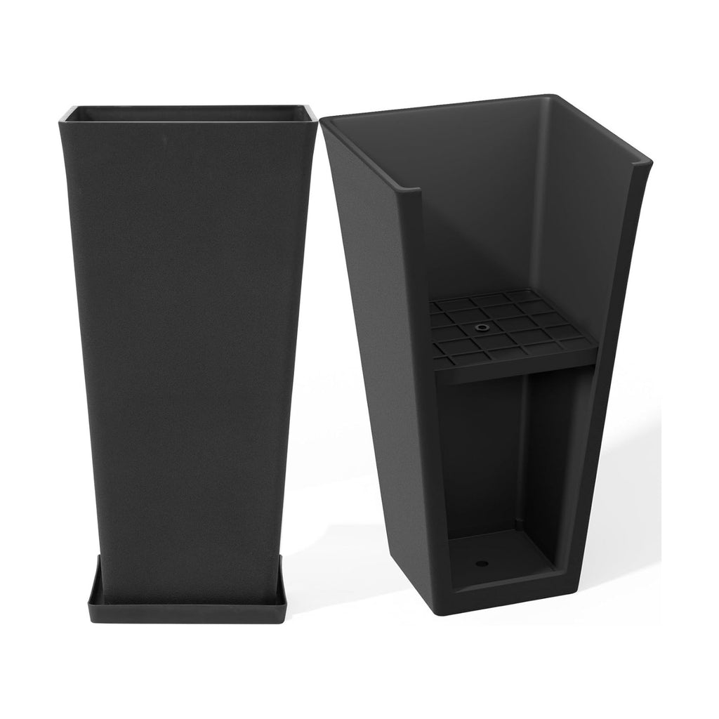 LA JOLIE MUSE Tall Outdoor Large Rectangular Planters Set of 2, 30 Inch | Tall Black Planters with Shelf Insert, Extra
