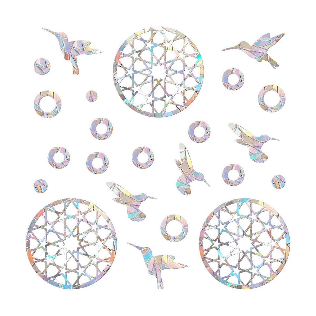 42 Pieces Static Window Clings Decals for Bird Strikes, Mandala-Bird-Circle