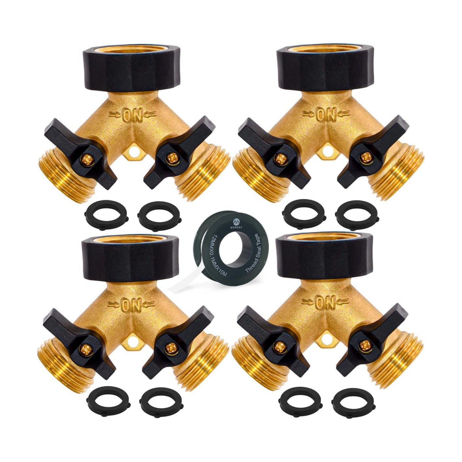Garden Hose Splitter with Comfortable Rubber Grip Shut Off Valves, Heavy Duty Brass Connector, Water Tap, Y Splitter, 2