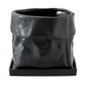 Nihow 8 Inch Ceramic Plant Pot with Drainage & Square Saucer,Black