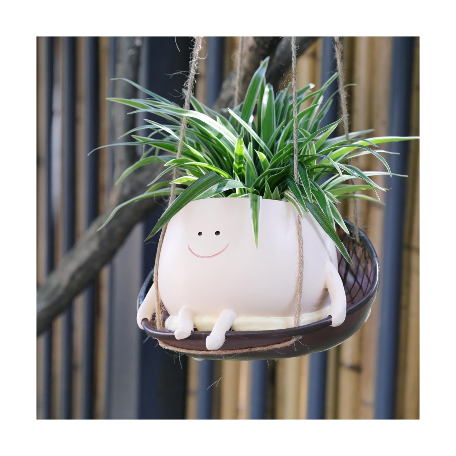 Hanging Swing Chair Planter Pot Smiley Face Planter for Indoor Outdoor Plant Cute Head Resin Flower Pots for String of