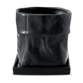 Nihow 6 Inch Ceramic Plant Pot with Drainage & Square Saucer,Black