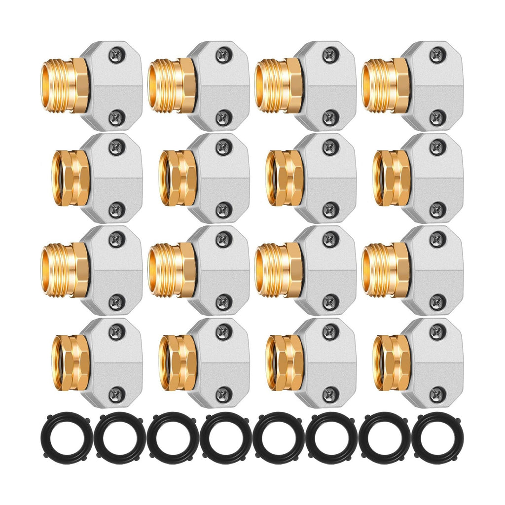Therwen 8 Sets Garden Water Hose Repair Connector Kit Zinc and Aluminum Male and Female Hose End 5/8 Inch 3/4 Inch