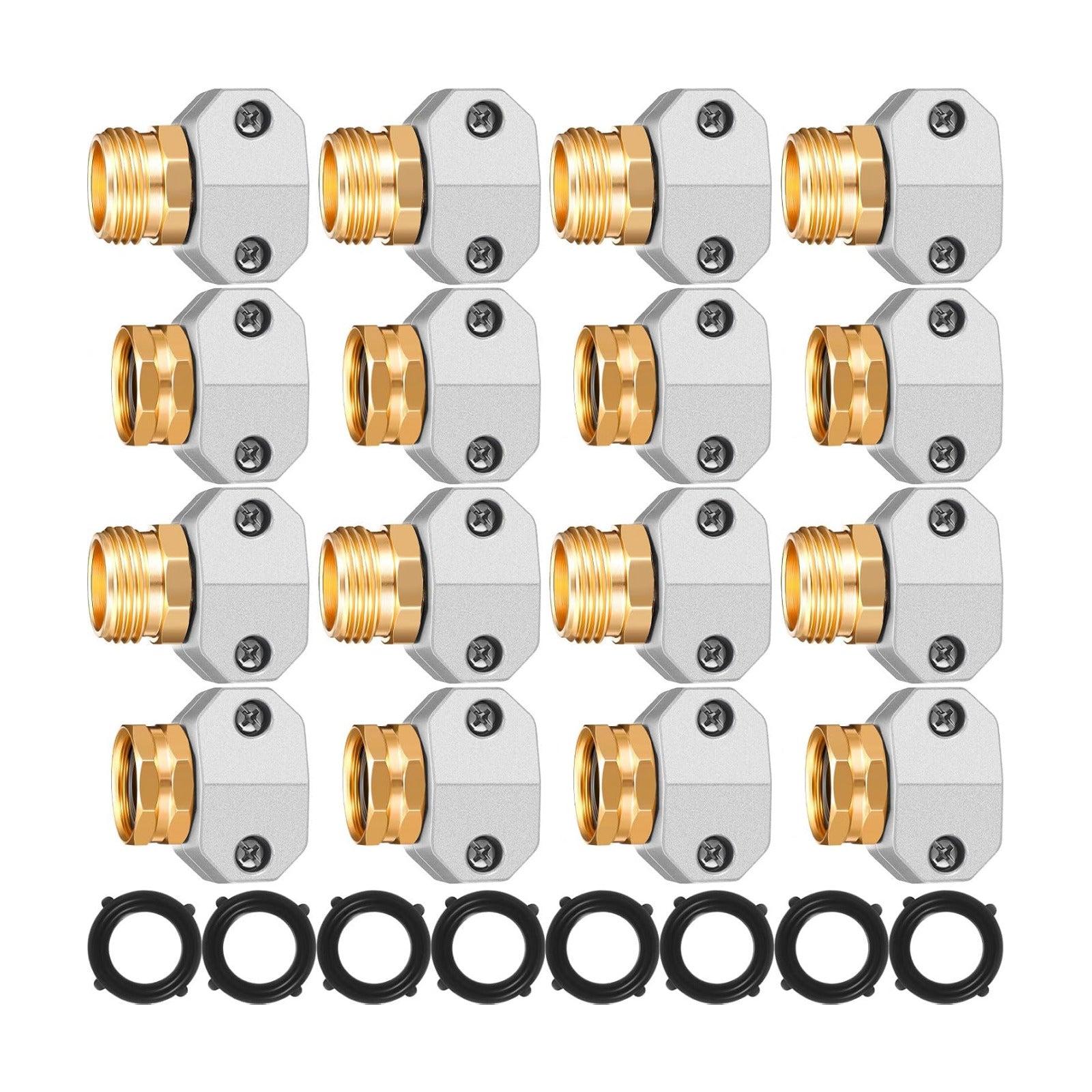 Therwen 8 Sets Garden Water Hose Repair Connector Kit Zinc and Aluminum Male and Female Hose End 5/8 Inch 3/4 Inch