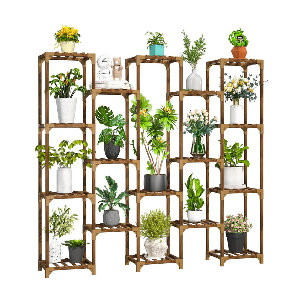 Plant Stand Indoor Outdoor, Tall Plant Shelf for Multiple Plants, 17 Tiers Large Plant Rack Wood Plant Holder Plant