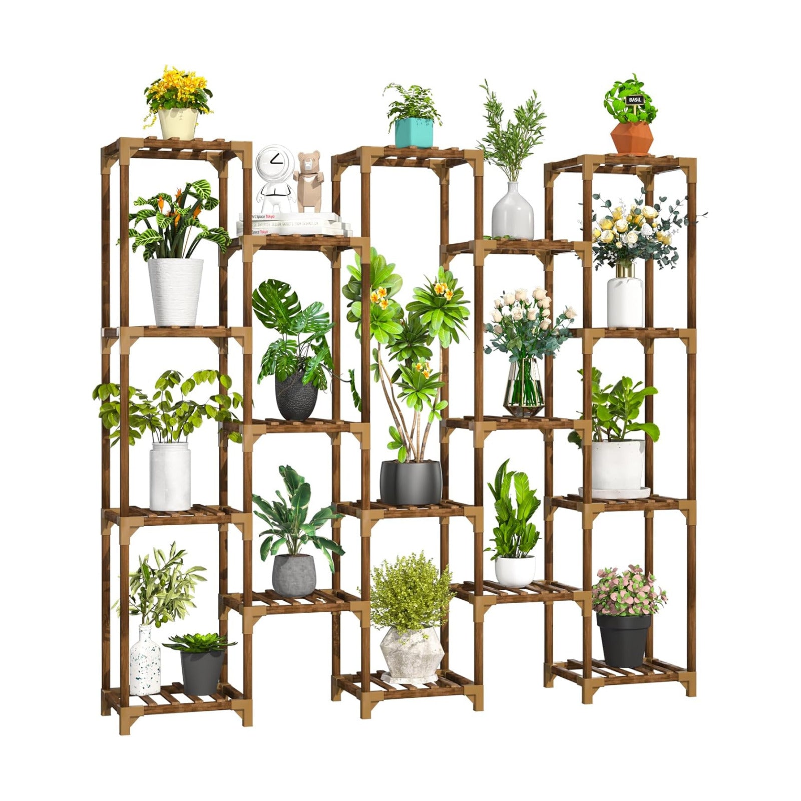 Plant Stand Indoor Outdoor, Tall Plant Shelf for Multiple Plants, 17 Tiers Large Plant Rack Wood Plant Holder Plant