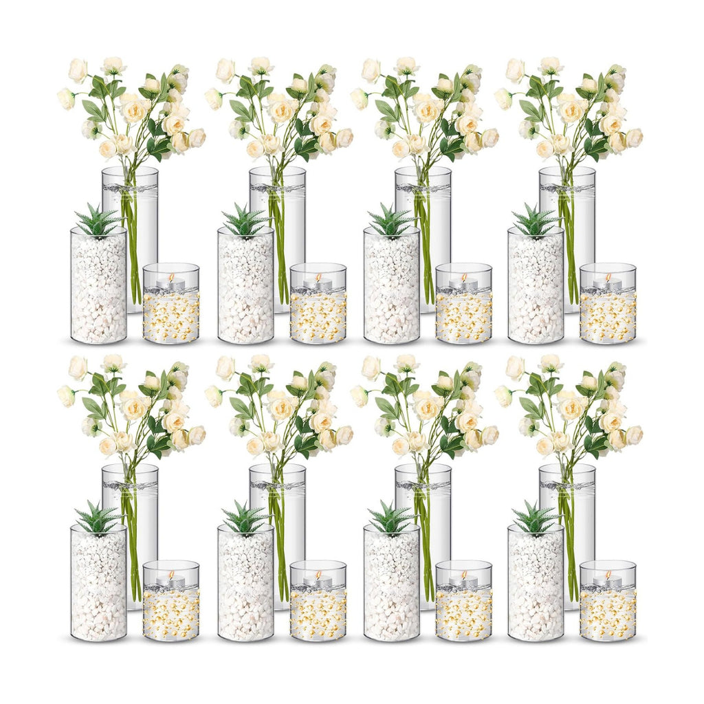 Nuogo 24 Pcs Plastic Cylinder Vases for Centerpieces 4''/6''/8'' Modern