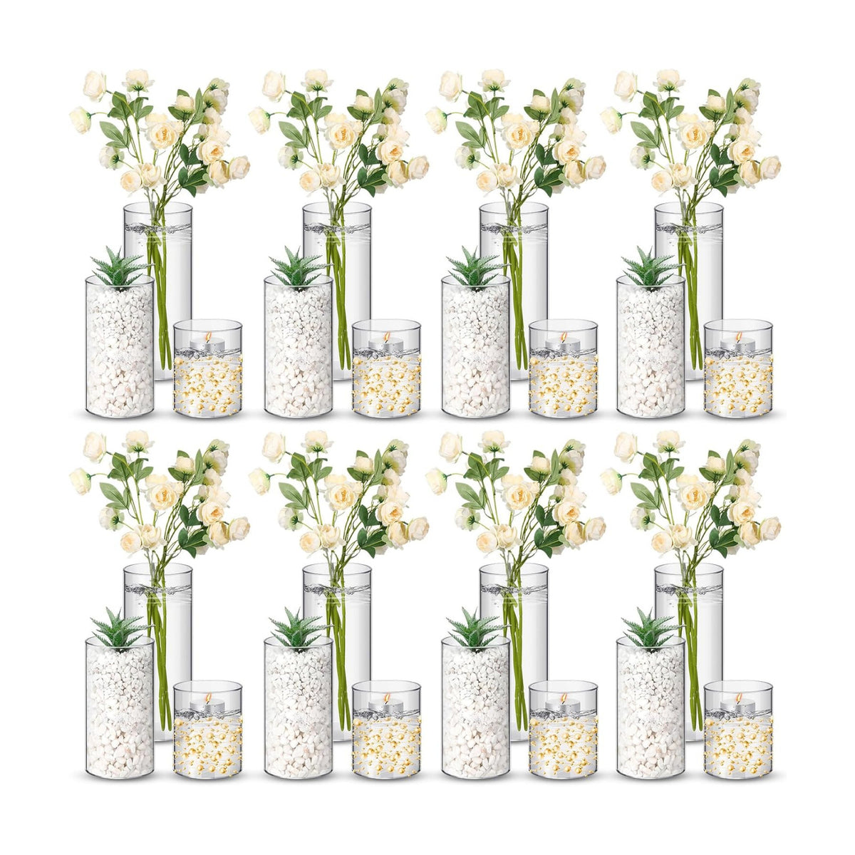 Nuogo 24 Pcs Plastic Cylinder Vases for Centerpieces 4''/6''/8'' Modern