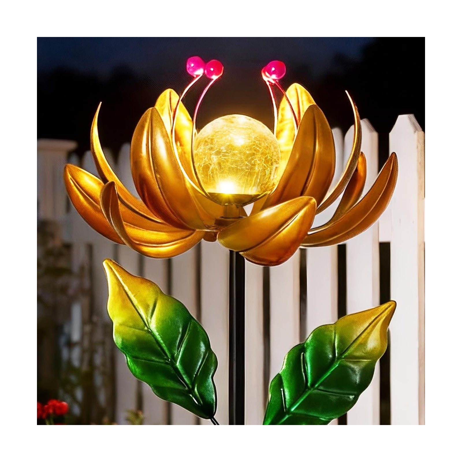 Solar Lights Wind Spinners for Yard and Garden - Metal Lotus Flower Windmills LED Crackle Glass Globe Outdoor Garden