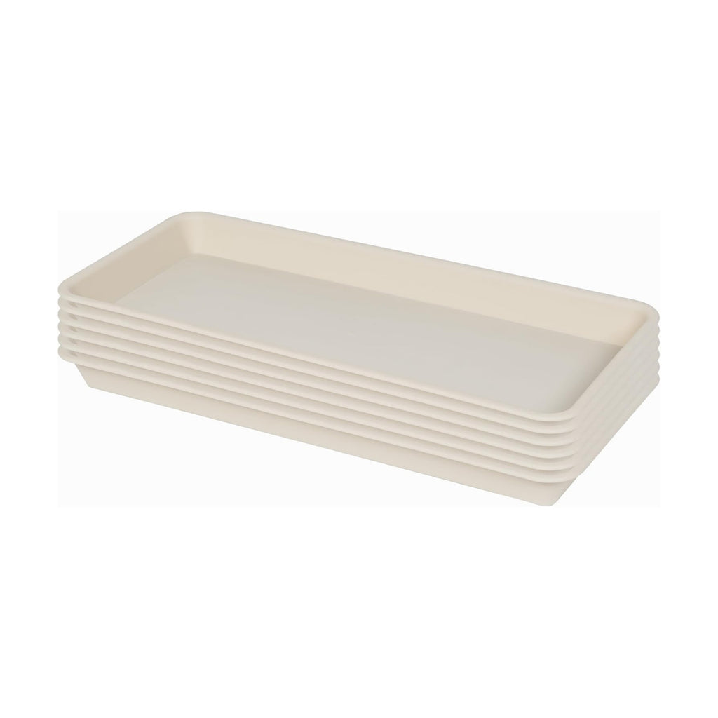 VUWEZ Rectangular Plastic Plant Saucer, 6 Pack - Indoor/Outdoor Water Drip Tray for Flower Pots and Planters, Windowsill (6.5 X 13 Inch, Beige)
