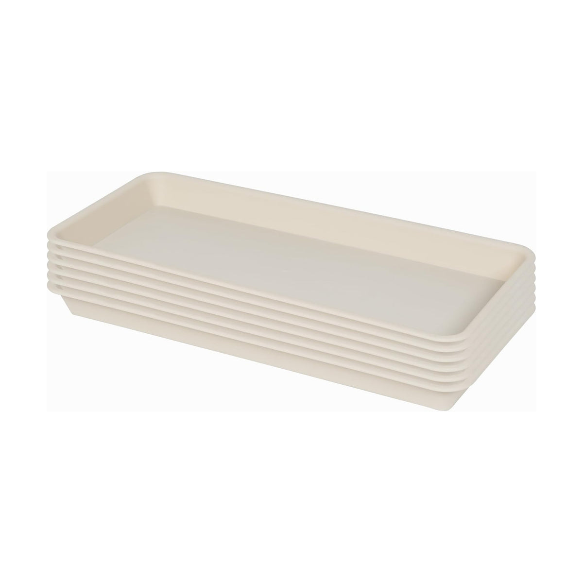 VUWEZ Rectangular Plastic Plant Saucer, 6 Pack - Indoor/Outdoor Water Drip Tray for Flower Pots and Planters, Windowsill (6.5 X 13 Inch, Beige)