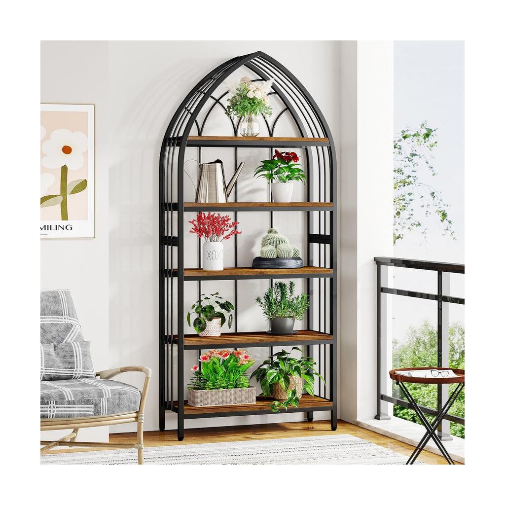 Tribesigns 5-Tier Indoor Plant Stand, 74.8-Inch Tall, Industrial Wood & Metal Plant Shelf for Indoor, Balcony, Garden