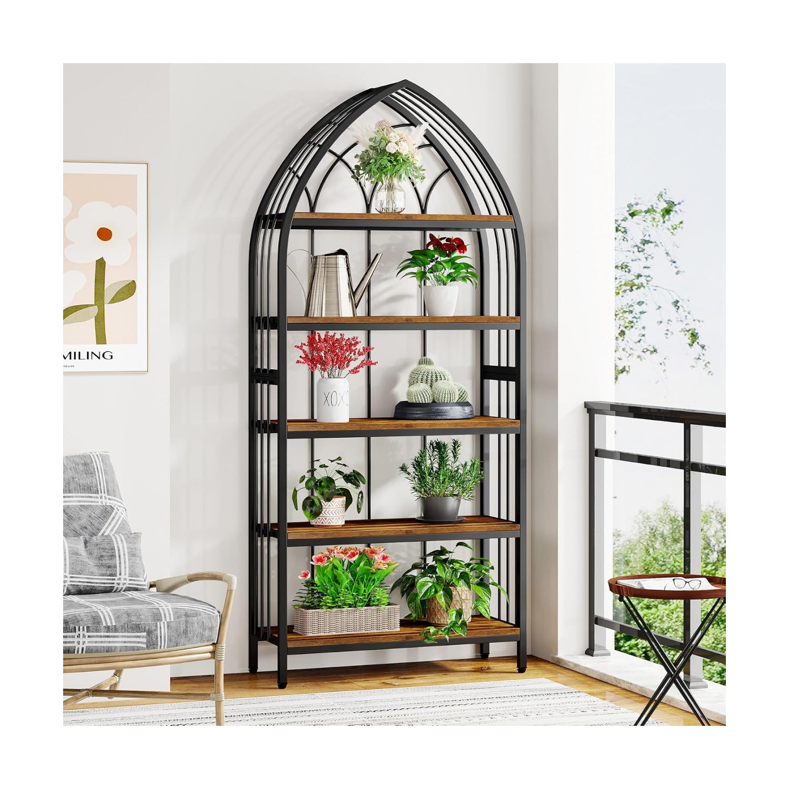 Tribesigns 5-Tier Indoor Plant Stand, 74.8-Inch Tall, Industrial Wood & Metal Plant Shelf for Indoor, Balcony, Garden