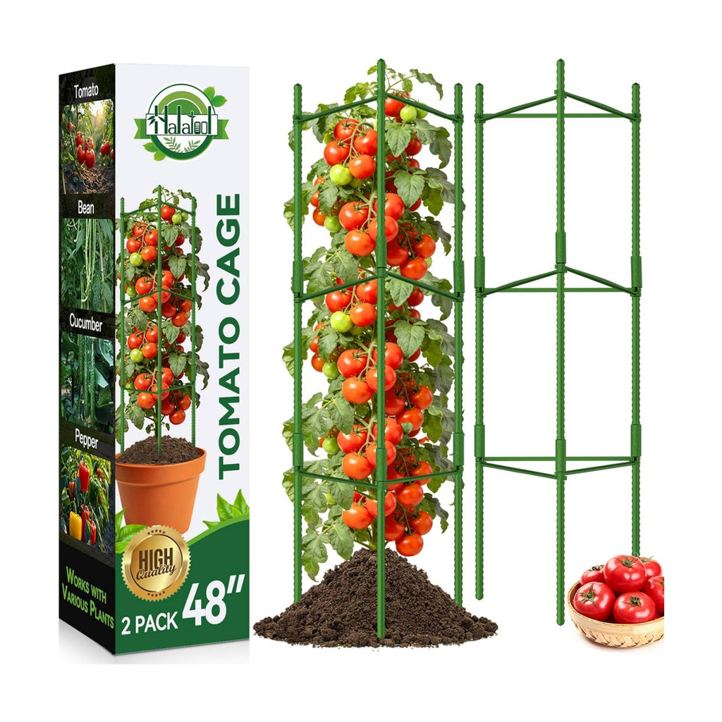 Halatool 2 Pack Tomato Cages for Garden, Up to 48in (4FT) Trellis | Adjustable Garden Stakes Tomatoe Trellis for Pots