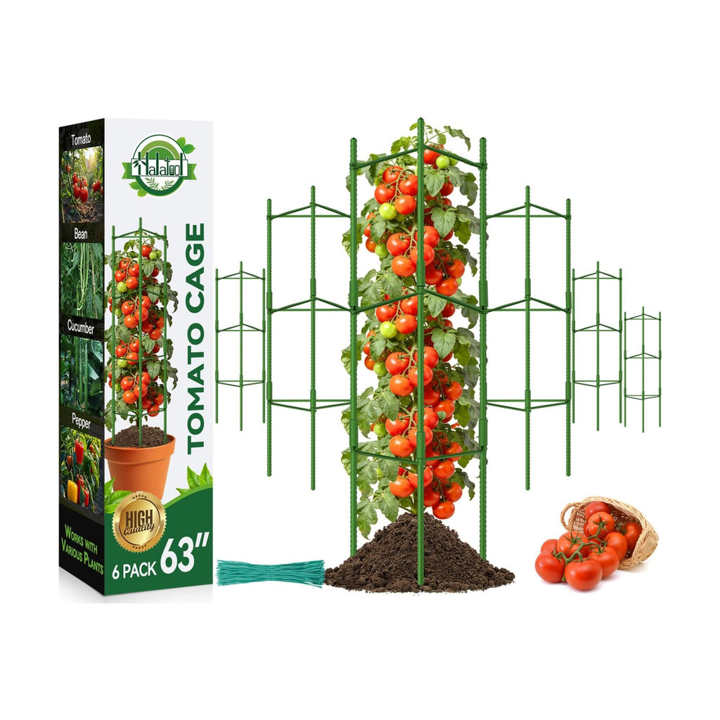 Halatool 6 Pack Tomato Cages for Garden, Up to 48in (4FT) Trellis | Adjustable Garden Stakes Tomatoe Trellis for Pots