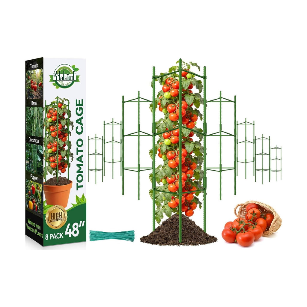 Halatool 8 Pack Tomato Cages for Garden, Up to 48in (4FT) Trellis | Adjustable Garden Stakes Tomatoe Trellis for Pots