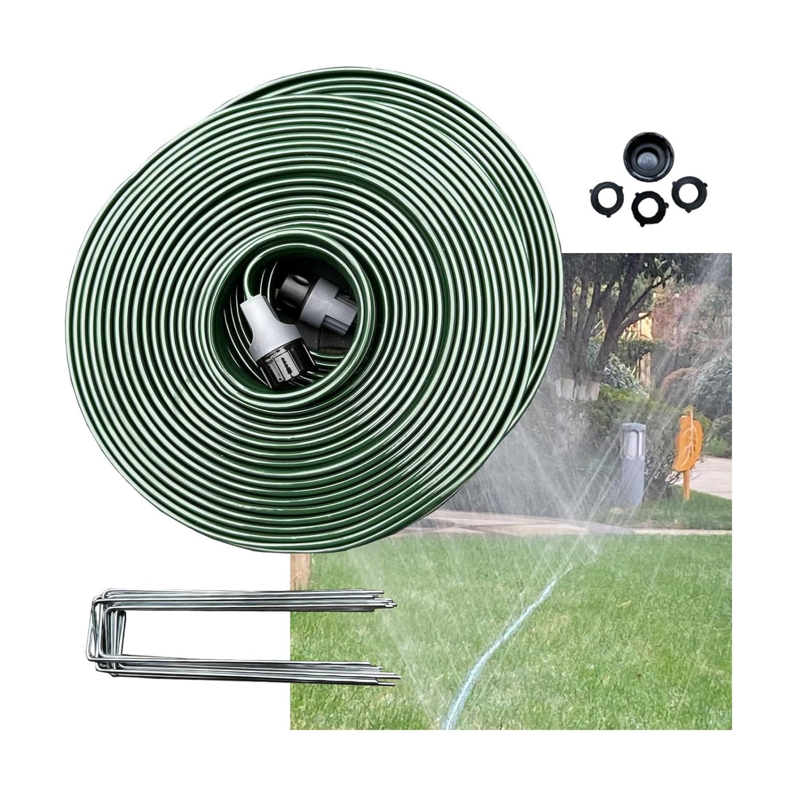 Watoo 2026 Sprinkler Hose & Soaker Hose for Yard - 75 FT Reinforced Flat Garden Hose with Holes, Heavy Duty No-Kink