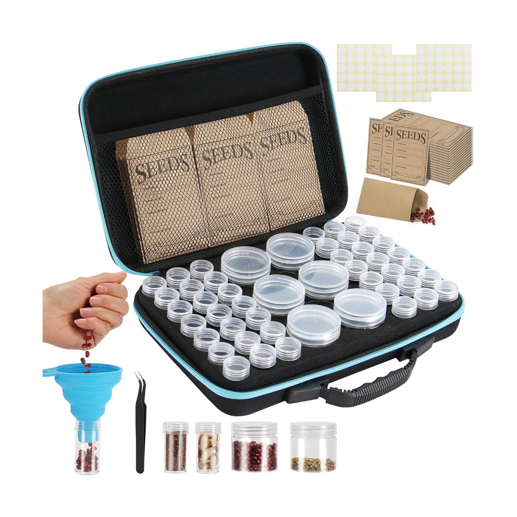 48 Slots Seed Storage Organizer Box, Garden Vegetable Plant Flower Seeds Saving kit with Write Label Funnel Tweezer 2