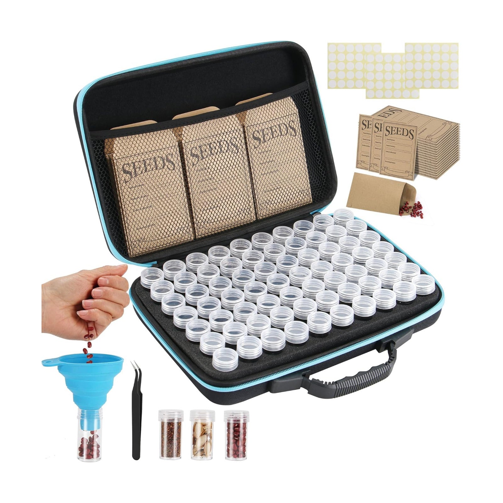 70 Slots Seed Storage Organizer, Garden Seeds Saver kit Seed Organizer with 20 Seed Envelopes, Write Label, Funnel